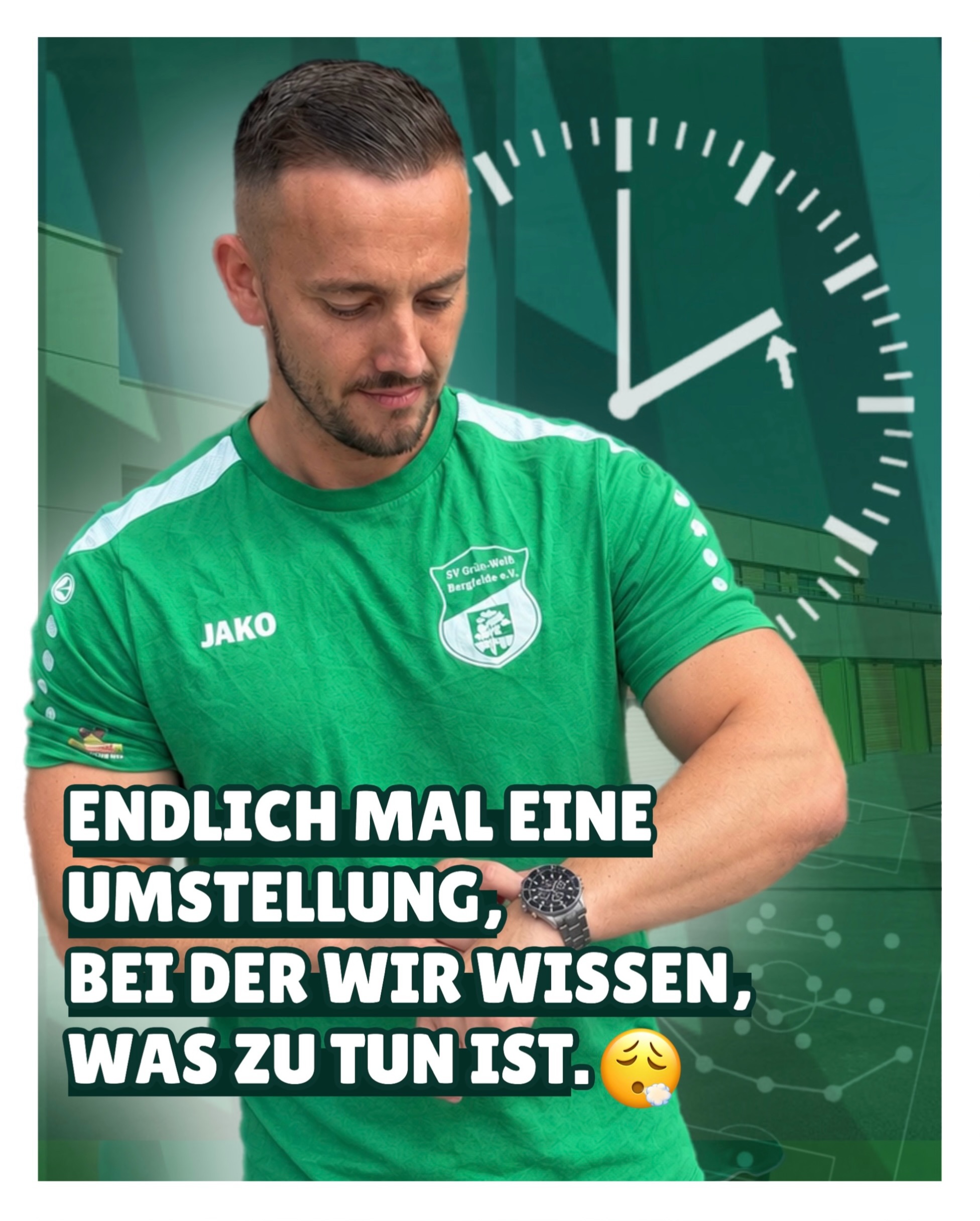 Das Wochenende steht vor der Tür und es hat sogar eine Stunde länger. Es ist Zeitumstellung! Unser Ziel: ein Heimsieg, den wir eine Stunde länger feiern können. 🚀💚 

#bergfelderjungs