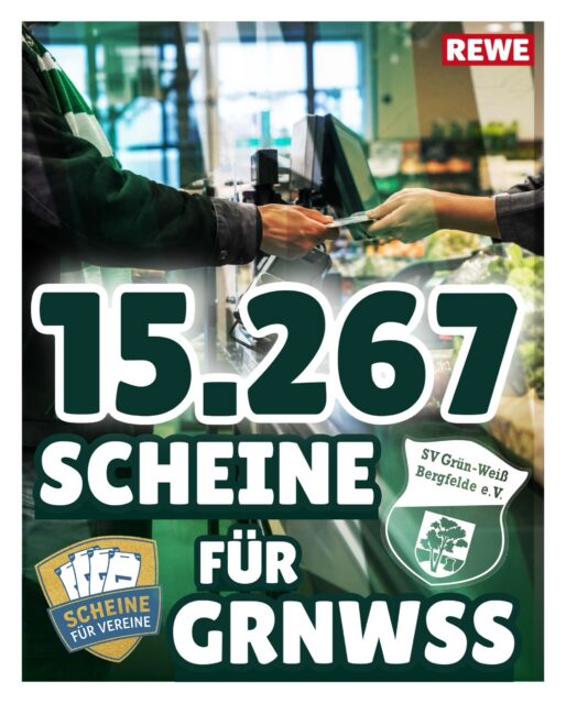 𝗪𝗮𝗵𝗻𝘀𝗶𝗻𝗻, 𝗕𝗲𝗿𝗴𝗳𝗲𝗹𝗱𝗲! 💚🤍

Über 15.000 Scheine bei „Scheine für Vereine“ gesammelt – für unseren geliebten SV Grün-Weiß Bergfelde! 😍

Das ist ein überragendes Ergebnis und im Vergleich richtig stark. Ob beim Einkauf ein Schein mehr oder weniger: Ihr habt an uns gedacht, gesammelt und damit unseren Verein unterstützt. Und genau das macht unsere grün-weiße Familie aus! 

Danke für jeden einzelnen Schein und euren großartigen Support! 💚

Was wir uns von den gesammelten Scheinen für unseren Sportpark sichern können? Das zeigen wir euch natürlich bald hier auf unseren Kanälen. 👀

#bergfelderfamilie